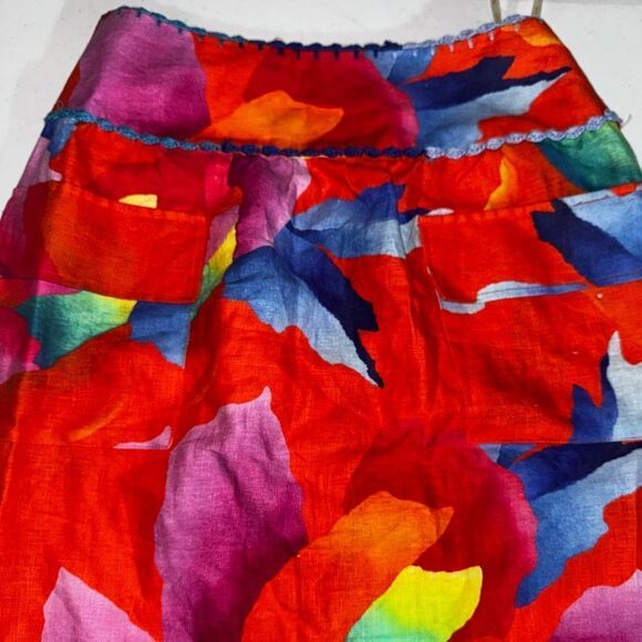 Farm Rio Hombre Chita floral linen midi Aline skirt w/crocheted details sz S NWT - Picture 3 of 14